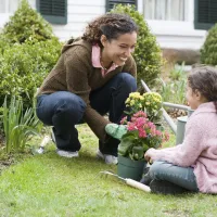 gardening with mother and daughter