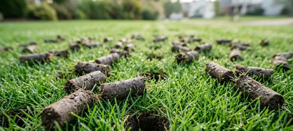 cores aerated from lawn