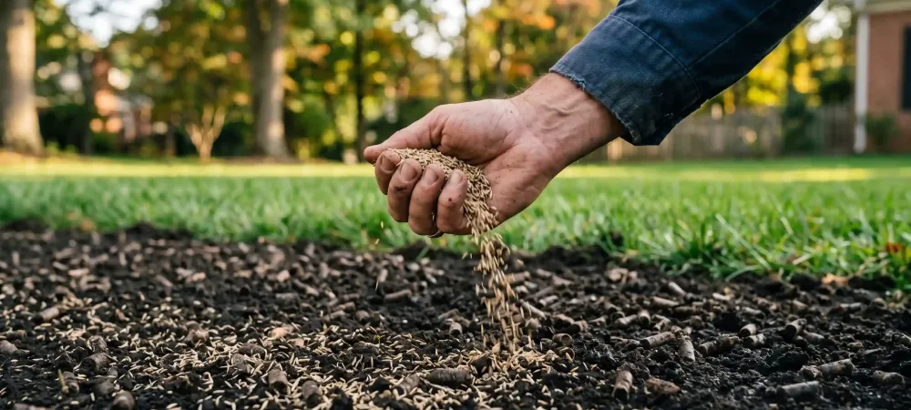 man planting seed by hand