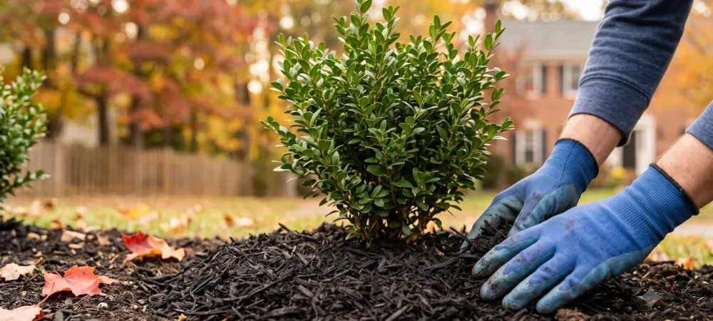 tech hands planting shrub and caring for it