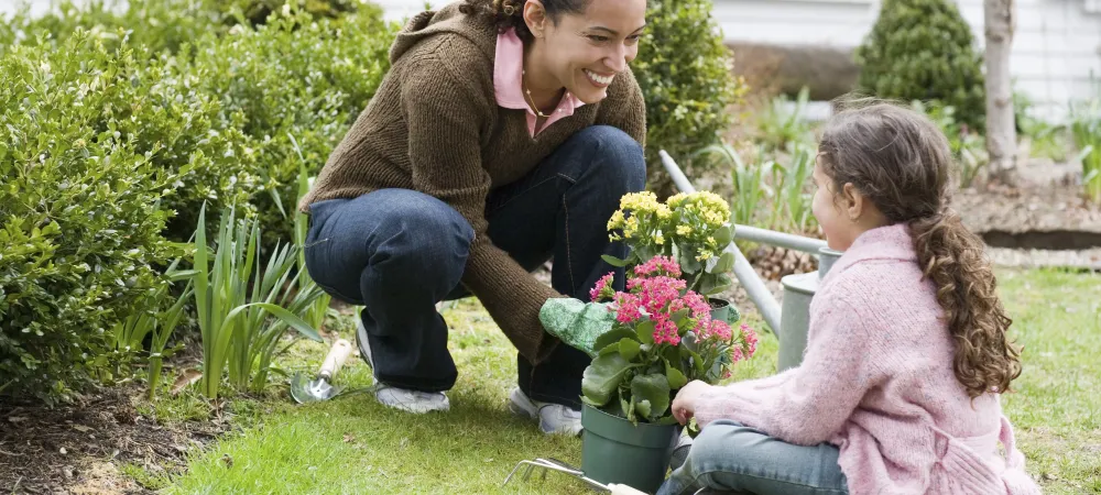 gardening with mother and daughter